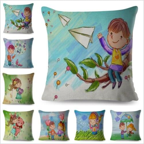 Happy Childhood Pillowcase Decor Cartoon Cute Girl Child Pillow Case for Sofa Home Car 100% Polyester Cushion Cover 45x5cm