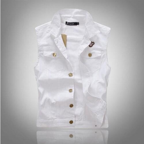 Denim vest men white Fashion 2018 Colete jeans Hip hop Sleeveless jacket Waistcoat Mens vest colete jeans masculino M-XXXL