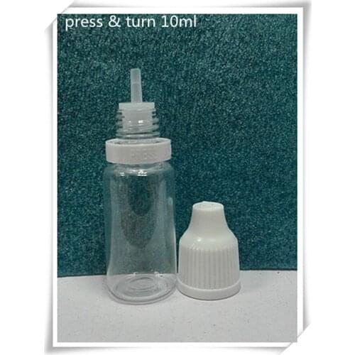 Long thin tip dropper bottle 10ml liquid bottle with press & turn cap certificates ISO8317 &CFR1700.20