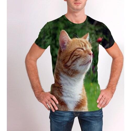Men Clothes Spring Summer Casual mens Clothing Funny Cute Cat 3D Print Short Sleeve T-Shirts Fashion Tops