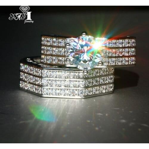 2 pcs YaYI Jewelry Fashion Princess Cut 4.7 CT White Zircon Silver Color Engagement Set Rings wedding Rings Party Rings