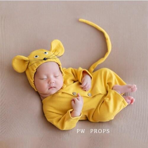 Romper Set Newborn Animal Bonnet And Hooded Romper Overall Photography Props Sewing Cute Hat Pant Set Photo Prop