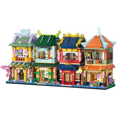 City Creative Chinese Style Street View Series Teahouse Clothing Store MOC Model Building Blocks Bricks Toys Christmas Gifts