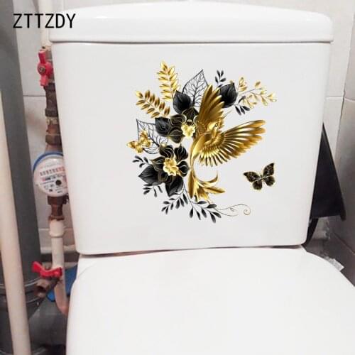 ZTTZDY 20.4×22.1CM Creative Golden Flower Bird Living Room Wall Decoraiton Toilet WC Stickers Accessories T2-1165