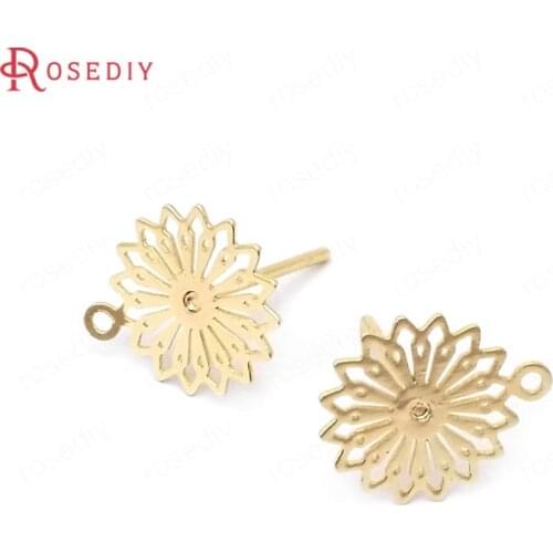 39061)20PCS 10MM 24K Gold Color Brass Hollow Round Disk Stud Earrings Jewelry Making Supplies Diy Findings Accessories