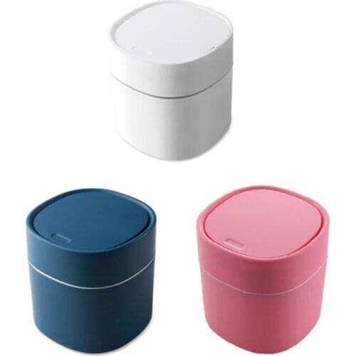 2L Large Capacity Mini Trash Can Desktop Waste Bin Basket with Push Button Lid for Home Kitchen Office Cleaning Tool K0AB