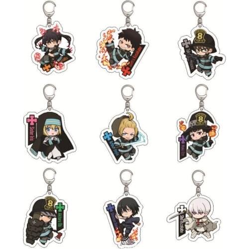 Fashion Anime Yanyan Fire Brigade Keychain Transparent Double-sided Pendant Acrylic Stands Keyring Teens Gift for Fans