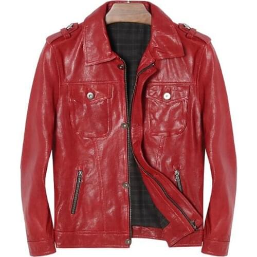 Brand Genuine Leather Jackets For Men 100% Real Sheepskin Coat Red Slim Fit High Quality Jacket Male veste en cuir homme