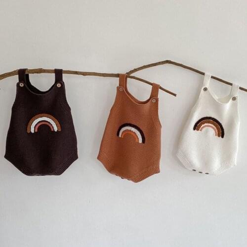 Spring Baby Boys Girl Sleeveless Knit Rompers Kids Boy Girl Braces Rainbow Rompers Baby Boys Girl Newborn Rompers Clothes
