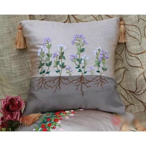 1pcs 45x45cm flower plant Ribbon embroidery kit pillow cushion cover car sofa set handcraft DIY handmade needlework art decor