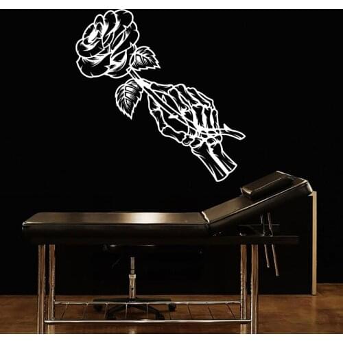 Death Skeleton Hand Skull Bones Flower Rose Wall Stickers Vinyl Interior Home Decor Tattoo Studio Decals Wall Poster Murals 4867
