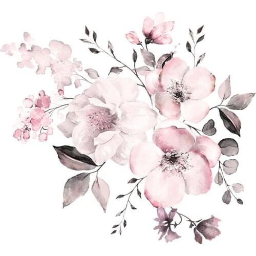 Water color pink flowers wall stickers bedroom living room decoration mural home decor decals Flower cluster stickers wallpaper
