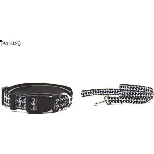 Pet collar+leash adjustable Houndstooth style Nylon dog collar leash S L dog collar lead choice easy for small medium-size dog