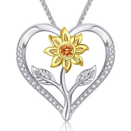 2021 New Trendy Double Color Heart Sunflower Necklace For Women Luxury Female Jewelry Wedding Party Accessories Valentine Gifts