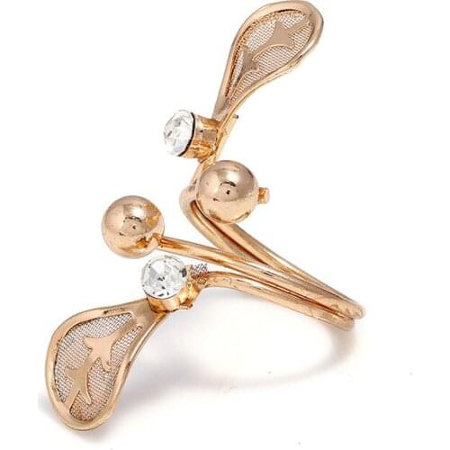 2020 New Arrival Fashion Gold Color Leaf Crystal Rhinestone Rings for Women Adjustable Engagement Ring Party Jewelry