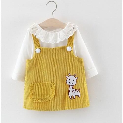 New Autumn Kids Clothing Set Baby Girl Sweet Strap Dress White Lace T-Shirt + Dress 2-Piece Set Toddler Girl Clothes