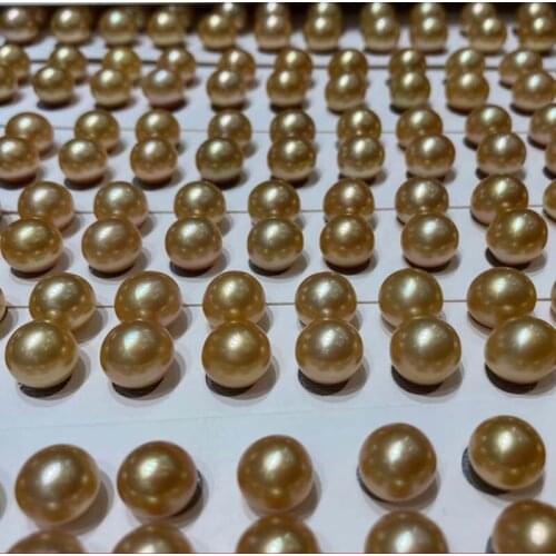 Wholesale 12 Pairs 10mm Near Round South Sea Pearl Natural Gold Half Drilled Pearls For Earling