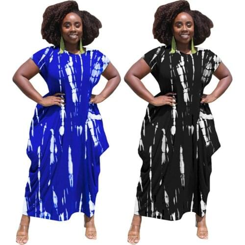 Wholesale Plus Size Dresses for Women Summer 2021 Print Casual Pockets Loose Super Stretchy Short Sleeve Maxi Dress Dropshipping