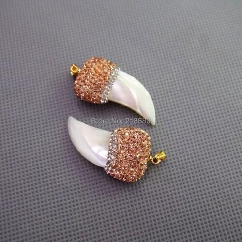 MU150907899 Pave Champagne Rhinestone Shell Horn Pendant Charm Horn Charm
