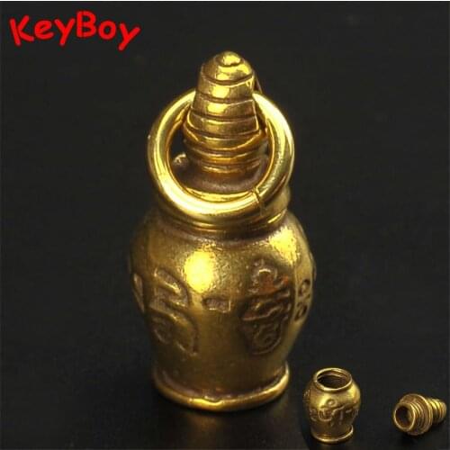 Pure Brass Gifts Handmade Keychains Pendants Buddhism Mantra Hollow Bottle Hanging Charms Car Key Chains Jewelry Keyrings Gifts