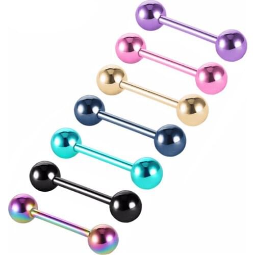 1 PC 14G Colorful Piercing Tongue Rings Bars Girls Nipple Straight Barbells Stainless Steel Body Tongue Piercing Jewelry SD86