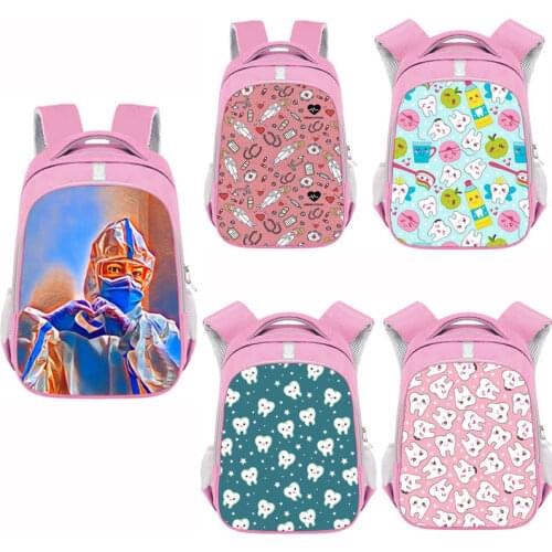 Cartoon Teeth Pattern School Bag For Teenager Boys Girls Backpack Thank You Doctor & Nurse Tooth Fairy Large Capability Rucksack