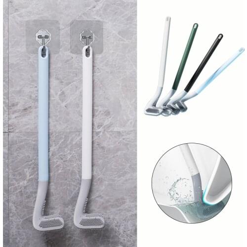 Golf Silicone Toilet Brushes With Holder Set Long Handled Toilet Cleaning Brush Black Modern Hygienic Bathroom Accessories