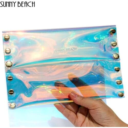 SUNNY BEACH holographic bag Women Handbag Day Clutches Purse Rivet Laser Bag Clear Envelope Bag Causal Evening Party Bags
