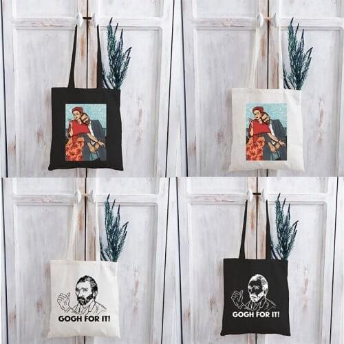 Van Gogh Shopping Bag Women Capacity Eco Canvas Shoulder Bag Reusable Shopping Bags Cute Graphic Tote Harajuku Shopper Bag