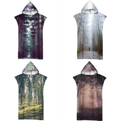 Secluded Woods Printed 3D Pattern Microfiber Fabric Bath Towel Quick-drying Changing Bathrobe Cloaks Hooded Home/Beach/Swimwear