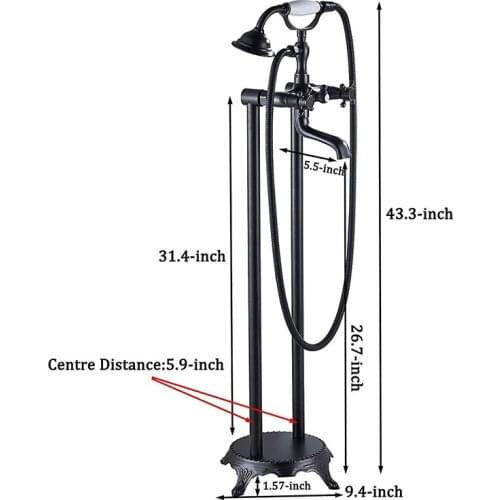 Vidric Vidric Bronze Black Floor Stand Faucet Mixer Bath Shower Faucet Dual Knobs Mixer Tap Creamic Handshower Swivel Tub Spout
