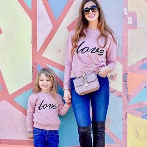 Mother Daughter Family Sweatshirt Autumn Love Letter Print Long Sleeve Hoodies Women Girls Sweatshirts Family Matching Clothes