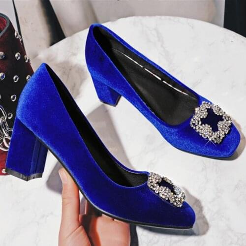 AGODOR velvet shoes woman high heels slip on block Heel pumps Spring Autumn 2020 Footwear Femme sapato 33-43