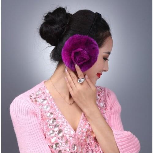 Real Rabbit Fur Earmuffs Women Winter Warm Soft Elastic Pink Red White Black Coffee Earmuffs