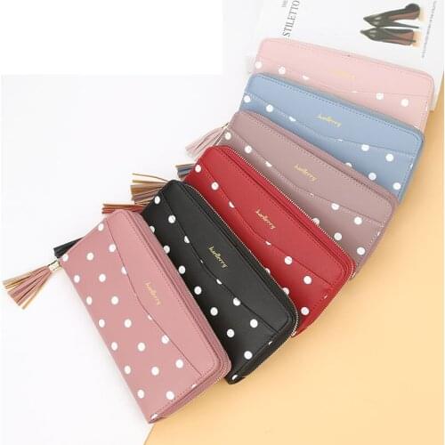 Women Wallets Phone Pocket Card Holder Cute Dots Long Wallet Lady Tassel Coin Bag PU Leather Multifunction Clutch Large Capacity