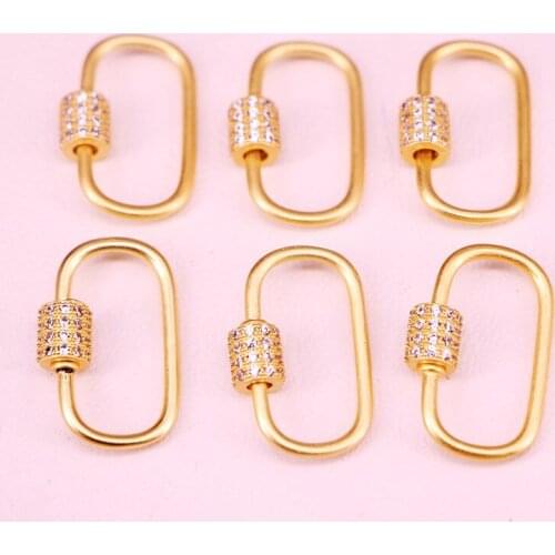 10PCS, Frosted mattle Gold Oval Screw Clasp CZ Micro Pave, Cubic Zirconia Carabiner Lock, Interlocking Clasp, Oval Shape Clasp