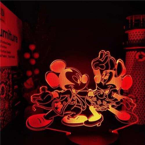 Disney Mickey Minnie Mouse 3D Night Lights Visual Decor Home Lighting Color Changing Cute Cartoon Led for Kids Christmas Gift