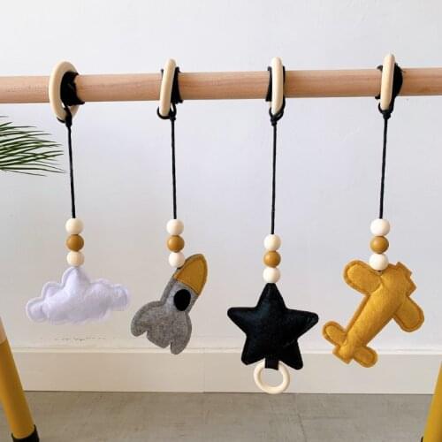 4Pcs/set Solid Wood Fitness Rack Pendant Children Room Decoration Baby Gym Toy Hanging Ornaments