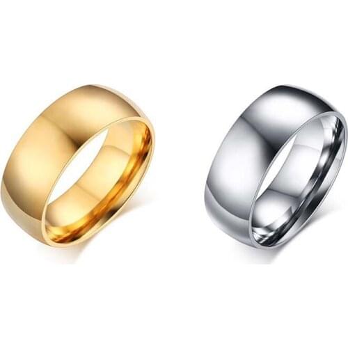 8mm Simple generous Basic Wedding Ring for Men Gold and Tone Stainless Steel US Size Male Jewelry