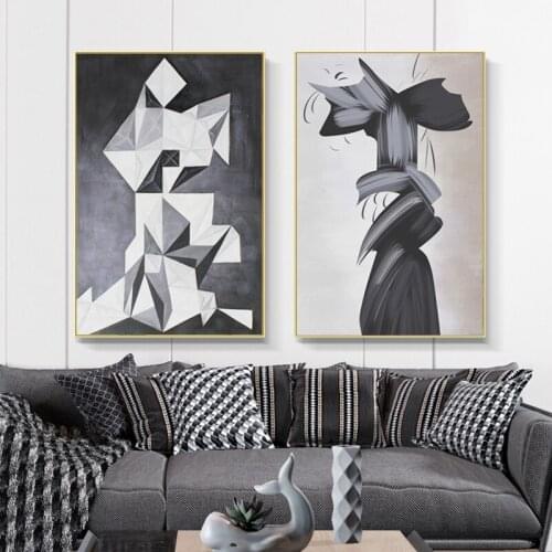 Abstract Black and White Geometric Block Canvas Painting Wall Art Nordic Posters and Prints Wall Pictures for Living Room Decor