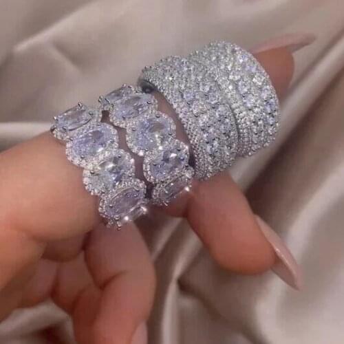 US size 6 7 8 9 full cz eternity band iced out bling silver color engagement band ring for women