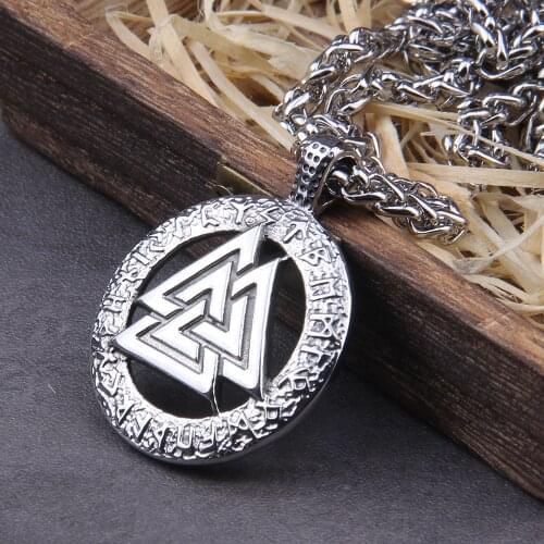 Stainless Steel Viking Necklace Men 24 runes Pendants Odin valknut Necklaces Scandinavian Norse Jewelry Gift