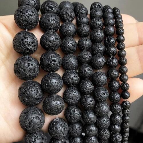 Natural Black Volcanic Lava Stone Beads Round Loose Beads For Jewelry Making 15" 6/8/10/12/14mm DIY Material Bracelet Necklace
