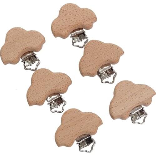 Chenkai 5PCS Wooden Car Teether Pacifier Clips DIY Organic Eco-friendly Nature Baby Rattle Teething Grasping Wooden Toy Gift