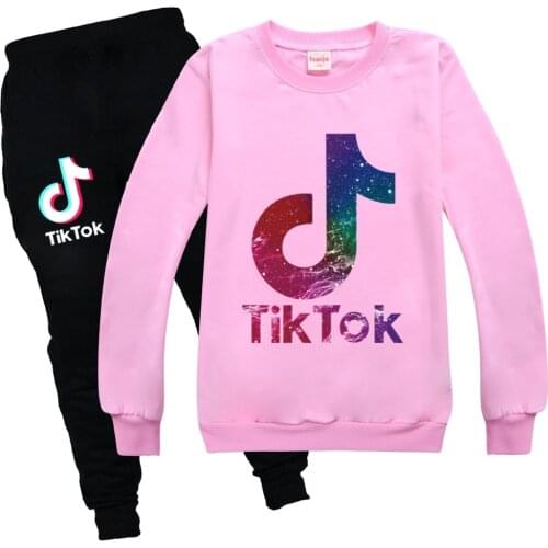 TIK TOK Childrens Clothing Round collar Shirt + Jogging Pants Suit Girl Baby 2 Suit Boy Christmas Boutique Clothing