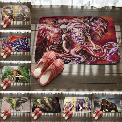 Flannel Anti-slip Mats Animal Elephant Printed Entrance Doormats Washable Kitchen Floor Bathroom Tapete