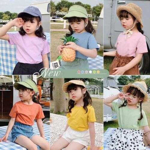 2-9 Y Toddler Kids T Shirt 2021 Summer New Casual Candy Colors Cotton Tshirt For Boys Girls Childrens Short Sleeve Tops Tshirts