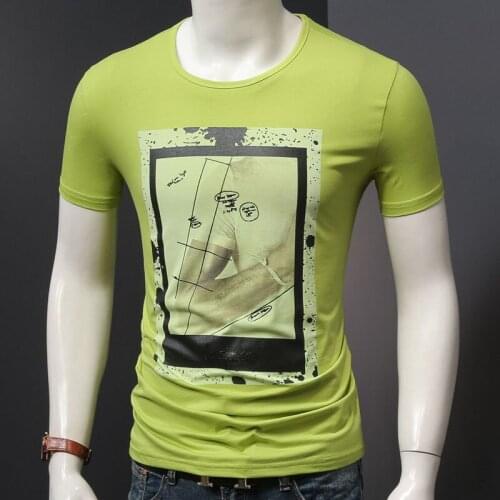 Summer Mens Graphic Print T Shirt Fashion Cotton O-Neck Short Sleeve Tshirt Streetwear Green Slim Fit Tops
