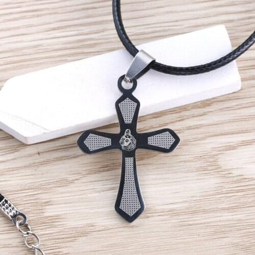 Classic Cross Necklace Pray Christ Male Jewelry Stainless Steel Male Female Leather Necklace