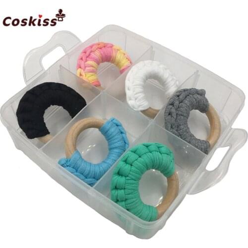 DIY Nursing Combination boxed Crochet Rings Coloured Melange beads Wooden crochet Cloth ring baby necklace teether accessories